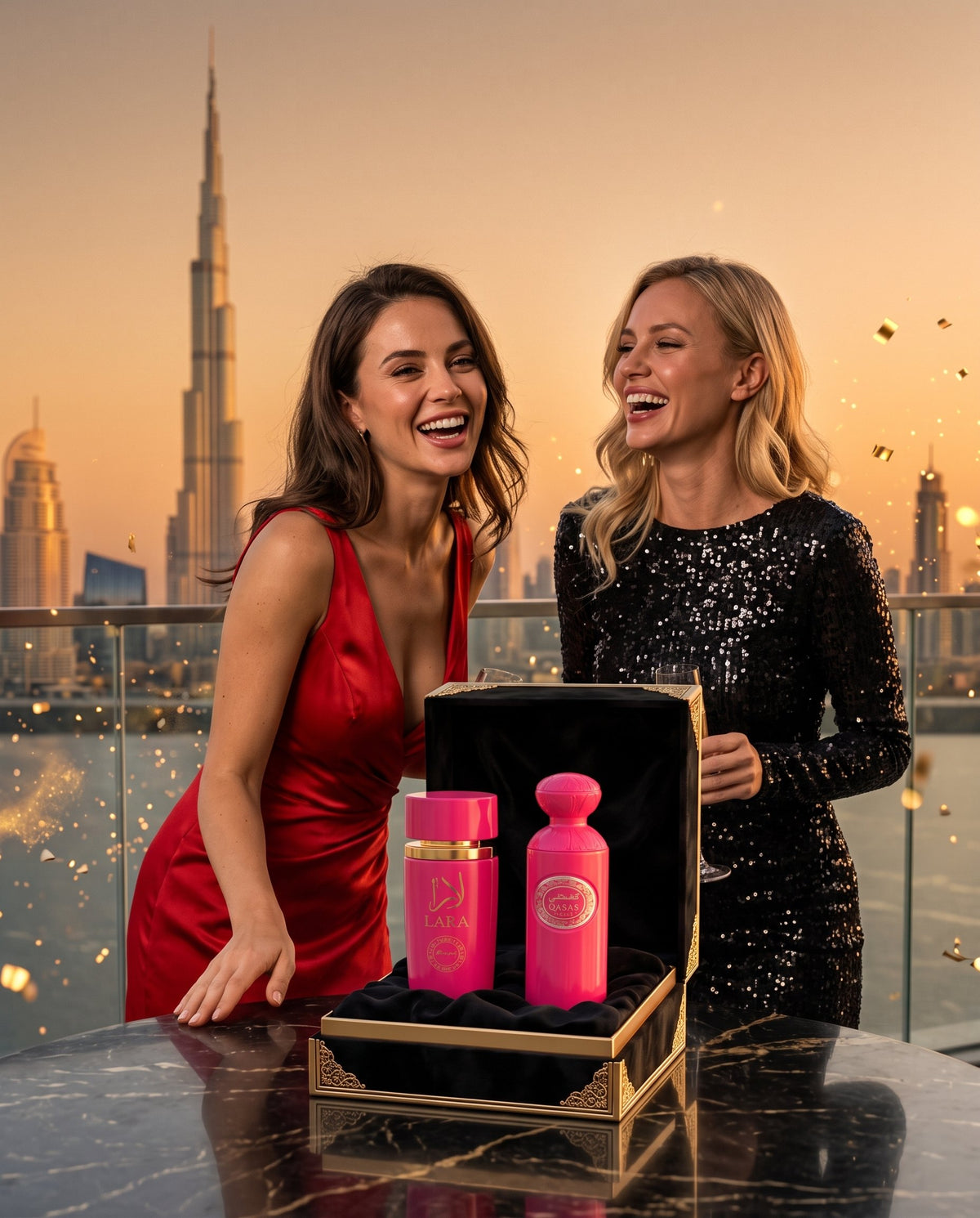 Duo Divelor: cutia cu parfumuri, cu un șeic și o femeie elegantă, în Dubai