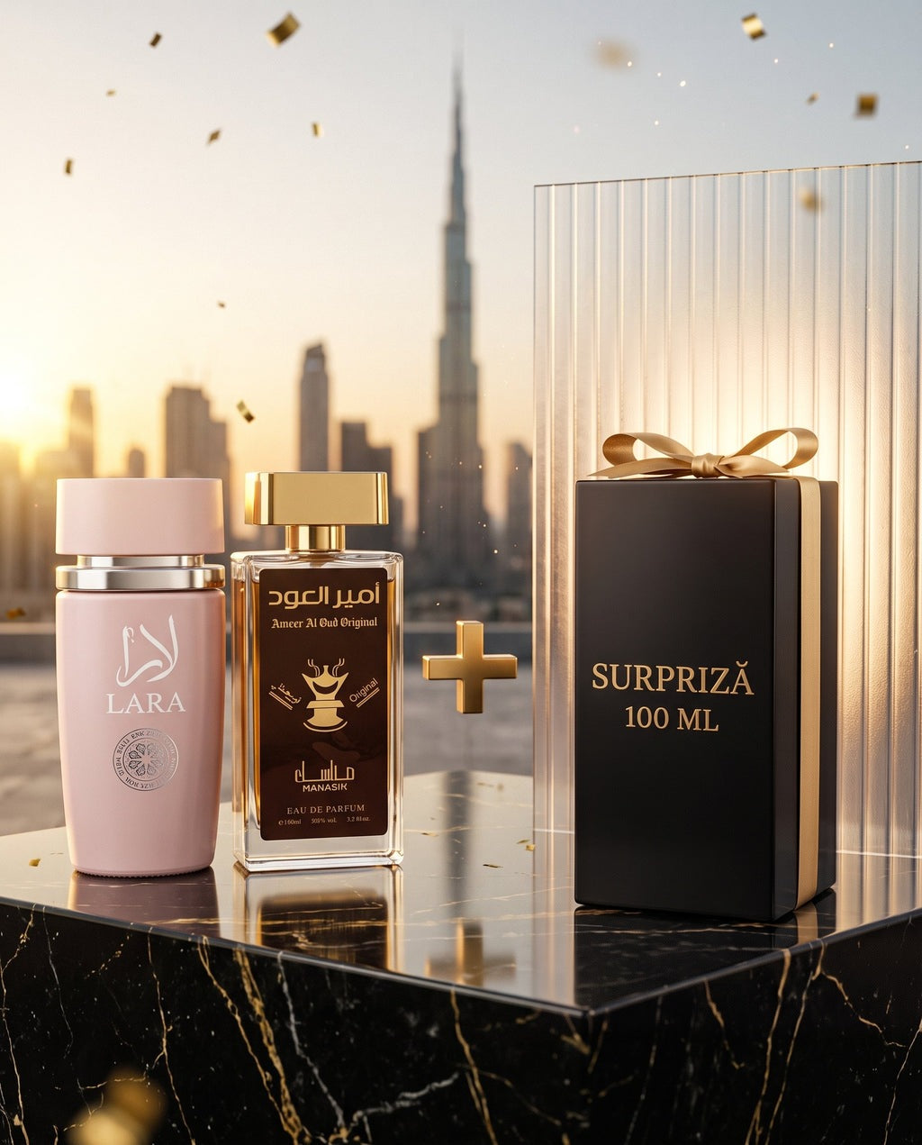 Luna de Miere în Dubai: 2 parfumuri și o surpriză de 100 ml, în cutia neagră SURPRIZĂ