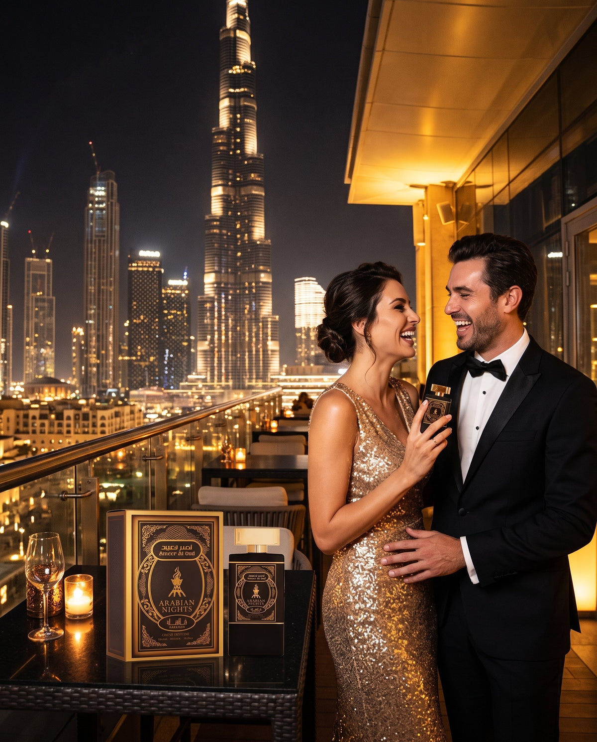 Ameer Al Oud Arabian Nights în mâna unui model, în Dubai