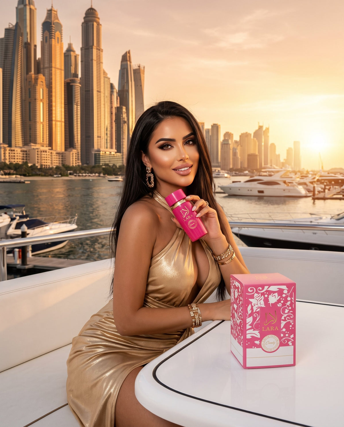 Lara Candy în mâna unui model, în Dubai