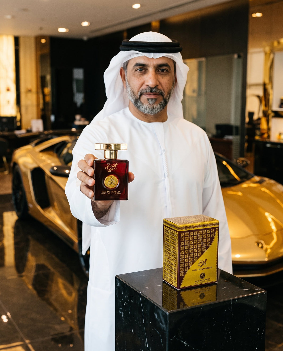 Oud Malaki Dahabi în mâna unui șeic, în Dubai