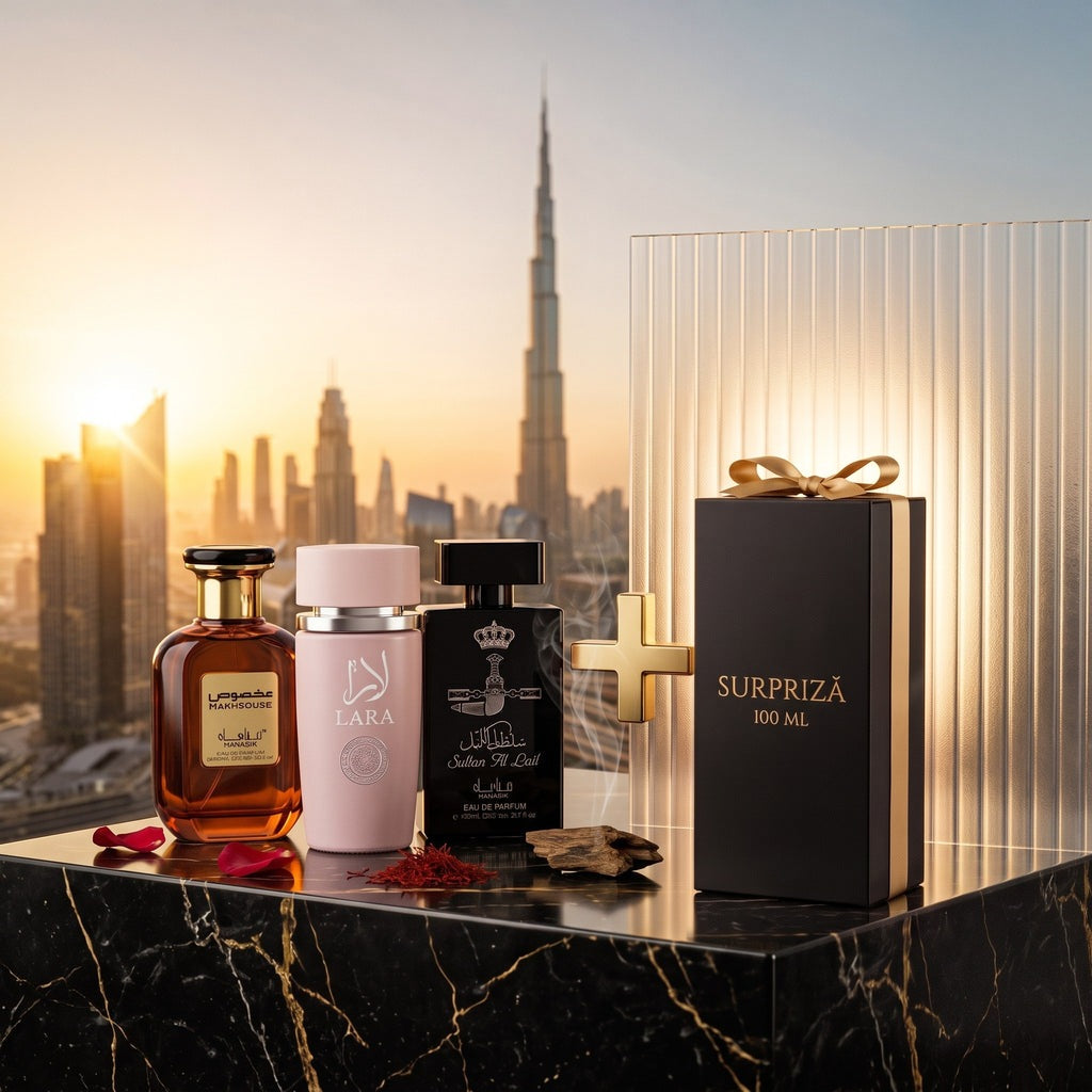 Lovitura de Aur, pe marmură neagră, cu Dubaiul la apus în fundal